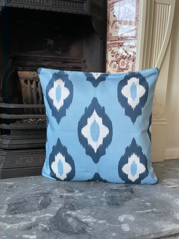 Navy Blue Ikat Pattern Cushion Cover, Modern Room Decor, Ethnic Throw Pillow - Image 3 of 4