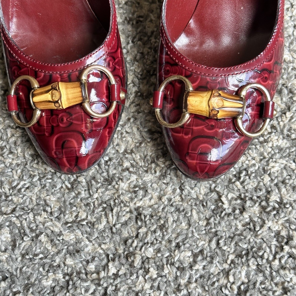 GUCCI グッチ バンブー ハイヒール 36 Gucci Women's GG Bamboo Horsebit Heels Pumps Shoes Burgundy Patent