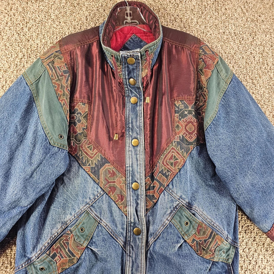 Chaqueta de mezclilla Two Twenty para mujer XL azteca frente a presión años 80 vintage Foto 3 de 4