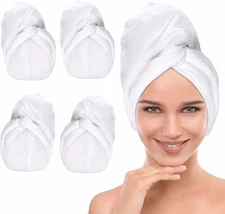 FIUL - Microfiber Hair Towel Wrap for Women - Hair Wrap Towels - 4 Pack White