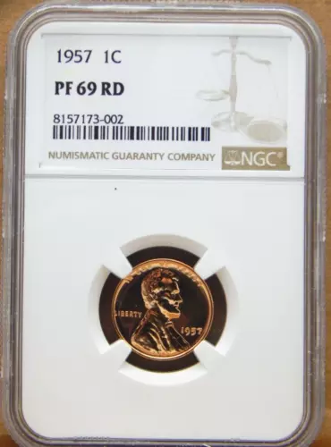 1957 - NGC GRADED PF69 RD RED  LINCOLIN WHEAT CENT (BT313)