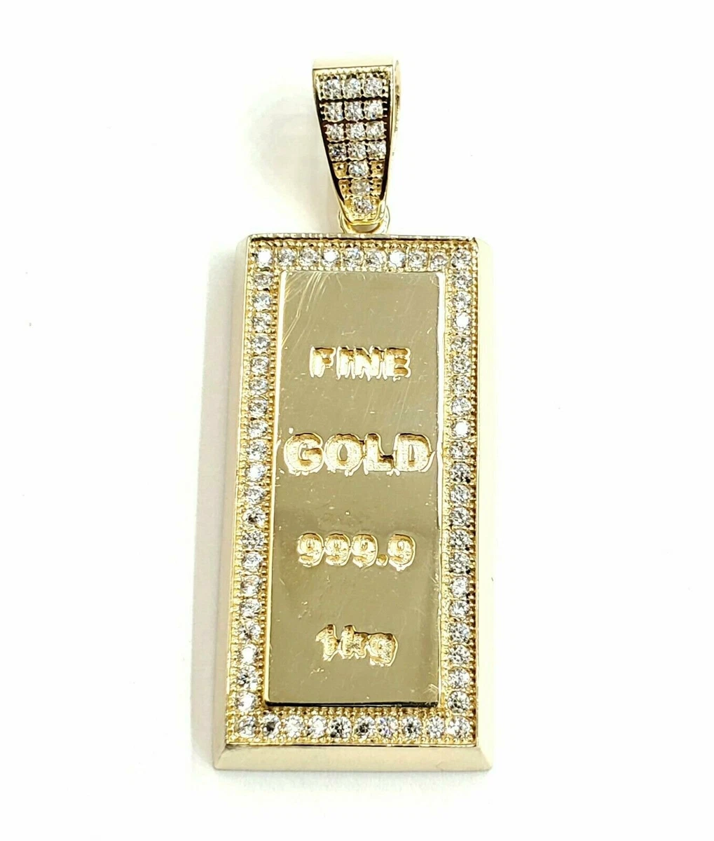 14k Yellow Gold 999.9 fine gold bar brick bar 1kg Pendant cubic zirconia 7.9g