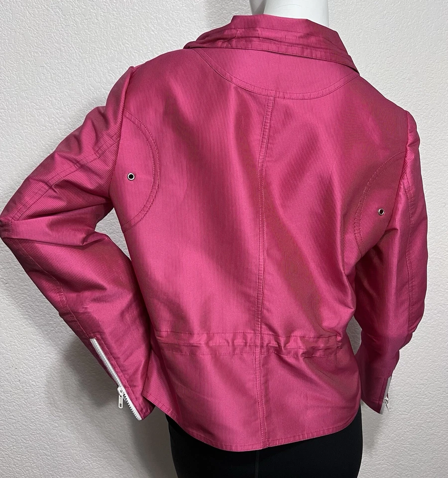 Vtg Carlisle Pink Chopped/motorcycle Jacket 10 Zip Up Soft Shell Cinch Toggles - Image 2 of 4