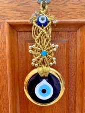NEW Evil Eye with Gold Macrame Wall Hanging for Bad Luck Protection