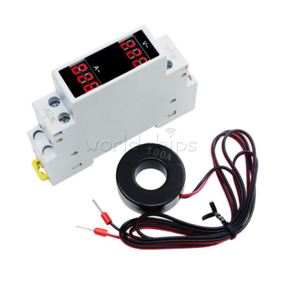 AC80-500V 1-100A DIN Rail Single-Phase Digital Display Voltage Current Meter New
