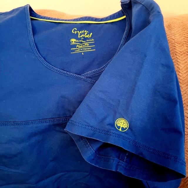 Green Label By Healing Hands Scrub Top Size Large Modern Fit Blue L eBay