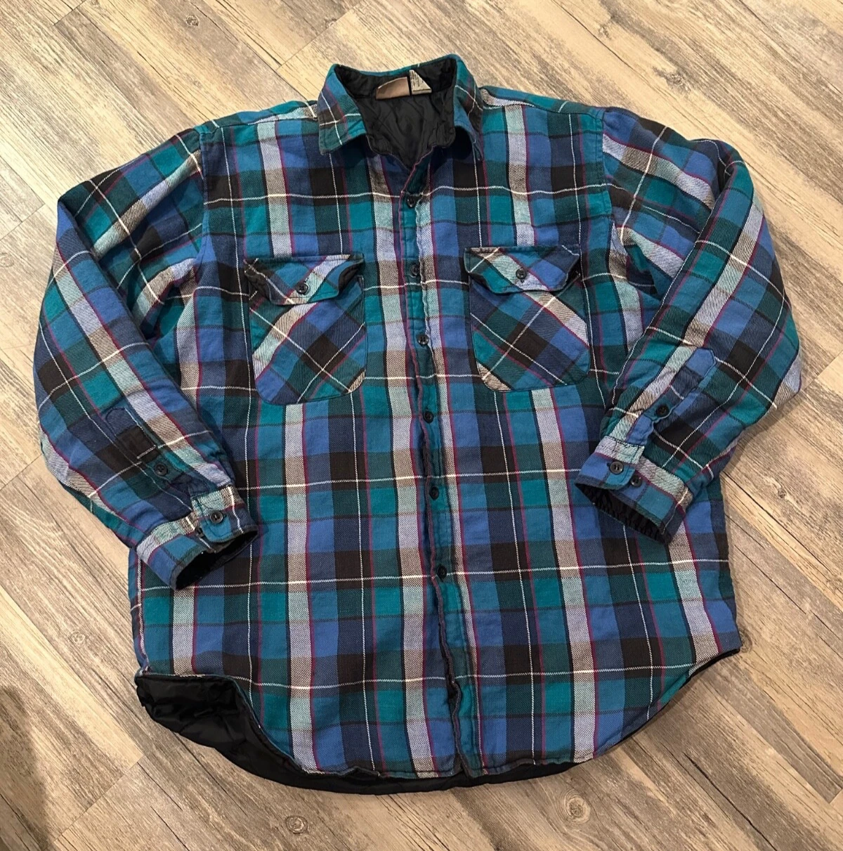 Vintage Five Brother Plaid Flannel Shirt Jacket Thick Lined Insulated Large