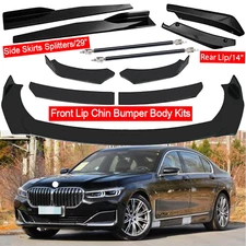 8PCS For BMW 750Li 760Li Black Front Bumper Lip Spoiler Splitter Side Skirts