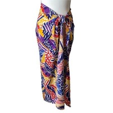 Vintage Colorful Wacky Tropical Beach Side Tie Coverup Skirt Size S/M Women