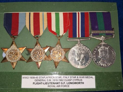WW2 AND GSM CYPRUS MEDAL GROUP OF 5 FLIGHT LIEUTENANT G F LONGWORTH R.A.F