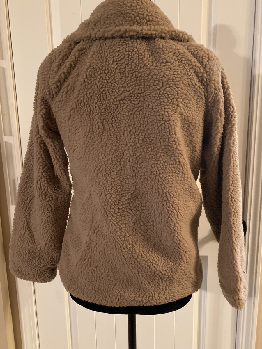 Lanshifei Teddy Bear Jacket Coat Faux Sherpa Tan Brown Side Zip NWT Medium