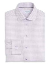 Eton L72418 Light Purple Contemporary Fit Check Cotton Lyocell Shirt Size 17/43