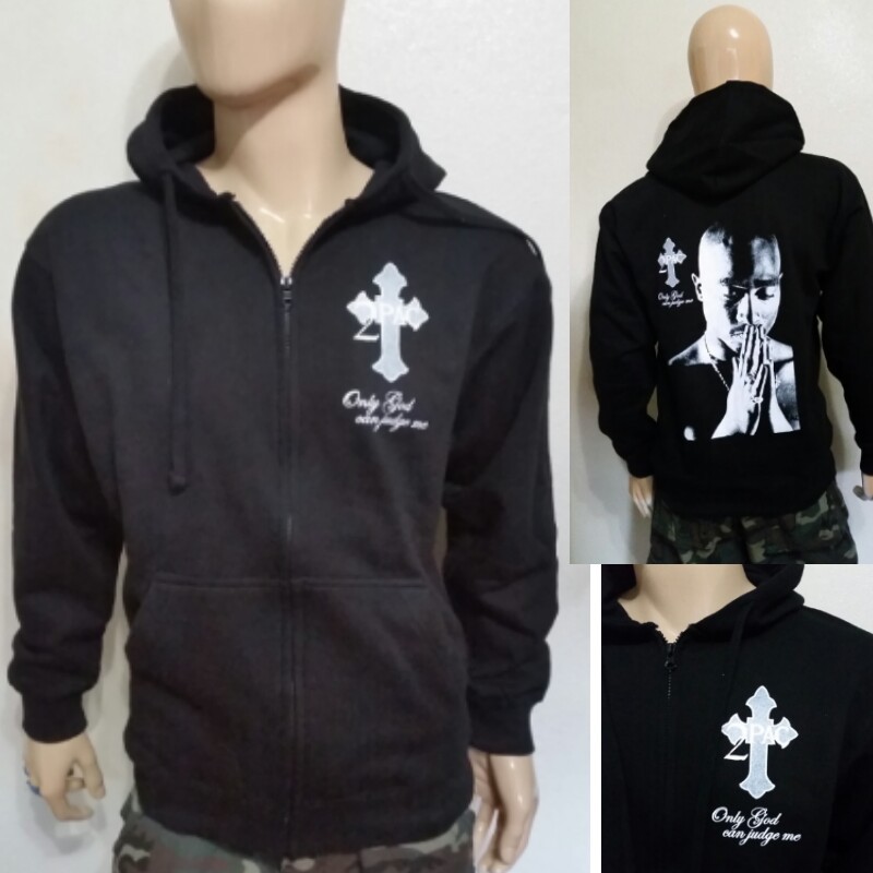 FILA Felpa con cappuccio tupac PRAYING NERA con cerniera con cerniera 2pac pullover rapper NWA LA on me row