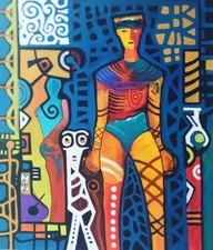 Original Acrylic painting on rolled canvas signed. Unframed. Size: 31”X37”