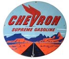 Vintage Chevron Gasoline Sign - Supreme Gas Pump Service Porcelain Sign