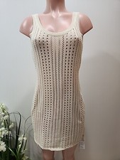 Cupshe Swimsuit Cover-Up-Short Dress Knit Tank Size Medium Beige Ruched Sides