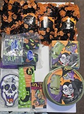 Lot of Halloween Party Supplies Napkins Plates Cups Treat Bags Garlands