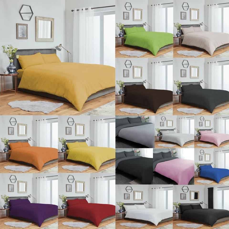 Plain Duvet Cover & Pillowcase Bedding Set Reversible or Plain Fitted Flat Sheet