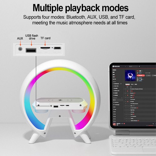 Multifunction RGB Alarm Clock Lamp Smart Bluetooth Speaker Wireless Charger Tool - Picture 6 of 19