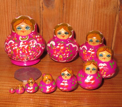 Bright Pink MINIATURE Matryoshka flowers 10 tiny Russian nesting