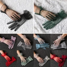 Women Gloves Lace Full Finger Gloves Short Tulle Gloves Transparent Silk Gloves
