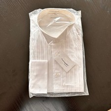 Fumagalli  s Uomo White Tuxedo Shirt Formal Wing Collar Pleated 16.5 32/33 NEW