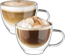Double Walled Glass Coffee Mugs Set Insulated Latte  Cappuccino Cups 12oz