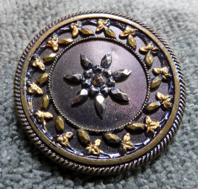 Vintage Antique Victorian Metal Facet & Celluloid Button FANCY Design