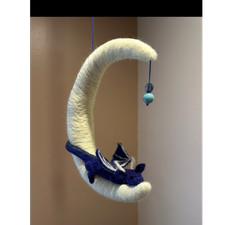 Handmade Moon Mobile, Dragon Crescent Moon White Blue