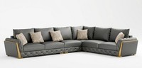 Ecksofa Grau Farbe Moderner Stil Holzbeine Weiche Armlehnen Kunstleder