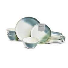 12 Pieces Stoneware Dinnerware Set, Glossy Blue, Green  White Blue/Green