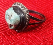 Vtg Navajo Old Pawn Sterling Silver Ring Raw Turquoise Stone Size 5.25 Southwest