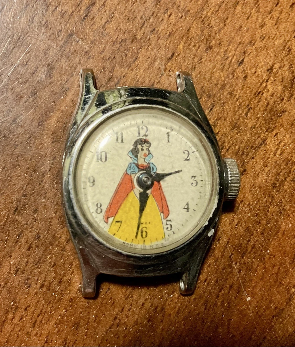 Vintage US Time Disney‎ watch W Snow White printed on dial face ,stem wind, runs VINTAGE U.S. TIME DISNEY SNOW WHITE MECHANICAL MANUAL  main image 3