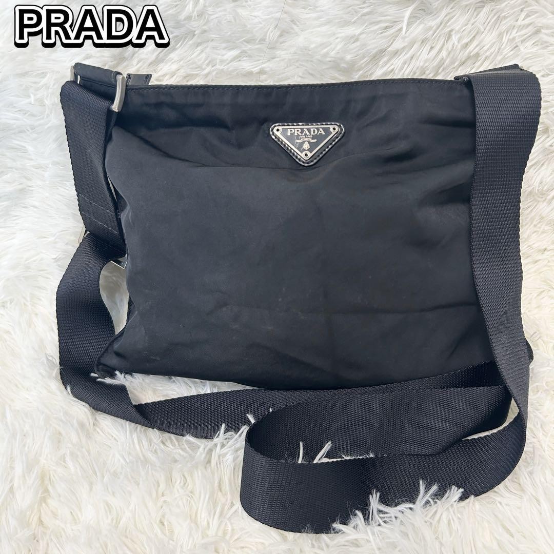Prada Black Nylon Tote Bag with Logo Shoulder Crossbody Pre-Owned