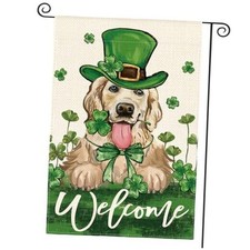 St Patricks Day Green Hat Dog Garden Flag 12x18 Inch Garden Size-12 x 18"