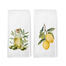 Dibor Farmhouse Summer Olive Lemon Kitchen Towels Dishcloth Set of 2, Lemon G...