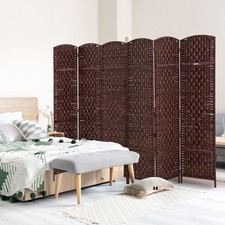 6 Panel Resin Wicker Folding Room Divider Privacy Screen Home Office Brown