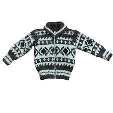 VTG Hand-Knit Wool Cowichan Fair Isle Sweater w/ YKK Zip Front Kids Size 4-6 