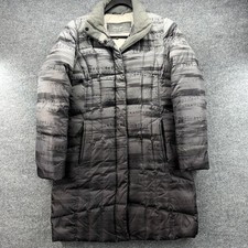 Eddie Bauer Puffer Coat Women Gray Geometric Print Full Zip Down Filled