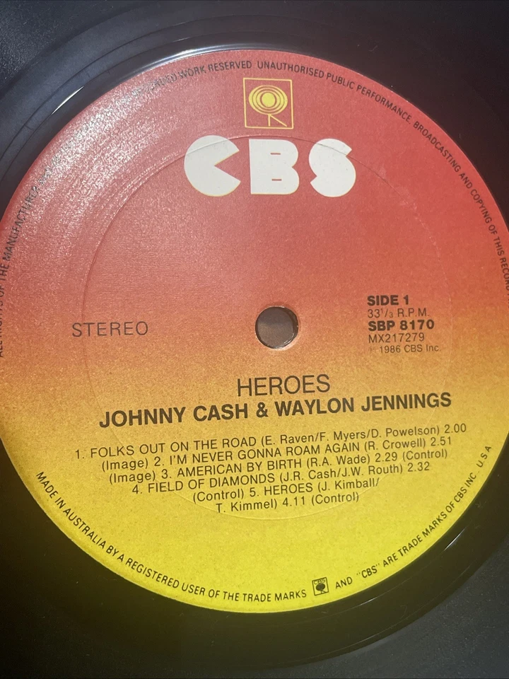 Johnny Cash & Waylon Jennings - Heroes LP 1986 CBS Records SBP 8170 - Image 4 of 4