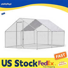 Metal Chicken Coop Large Walk-in with Waterproof Cover Hen House for 10+ Birds