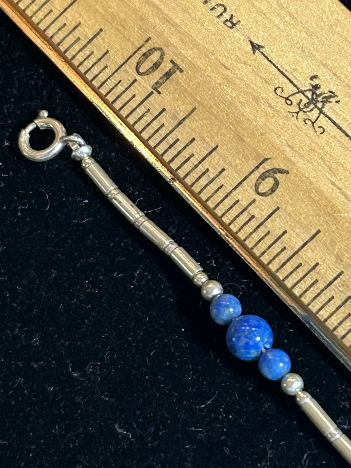 CAROLYN POLLACK 925 纯银 Lapis 珠液体银脚链,10 英寸 — 第 2/4 张图片