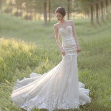 Off Shoulder Wedding Dress Sweetheart Strapless Embroidered Mermaid Bridal Dress
