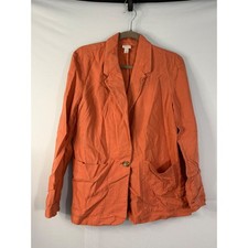 A New Day Linen Blend Blazer Women Small Orange Single Button Pockets