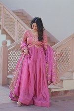 Stitched Chinon Silk Salwar Kameez Indian Party Wear Ready To Wear Wedding