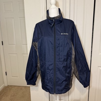 Columbia Rain Jacket Titanium Men's Medium Blue Gray Hooded Full Zip Packable