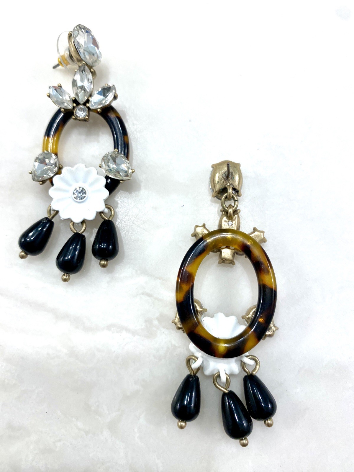 J. Crew Tortoise Dangle Statement Earrings Crystal - image 3