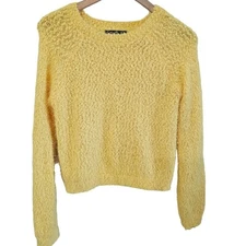 Heart Soul Popcorn Sweater Womens Sz Med Fuzzy Pullover Yellow Y2K Twee Style