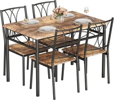 5-Piece Dining Room Table Set Kitchen Table Wooden Kitchen Table&Chair Set Brown