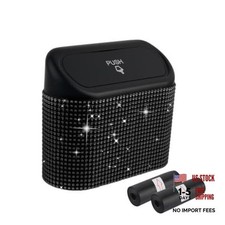 Car Trash Can with Lid Rhinestones Design,Push-on Car Trash Bin Black Diamond